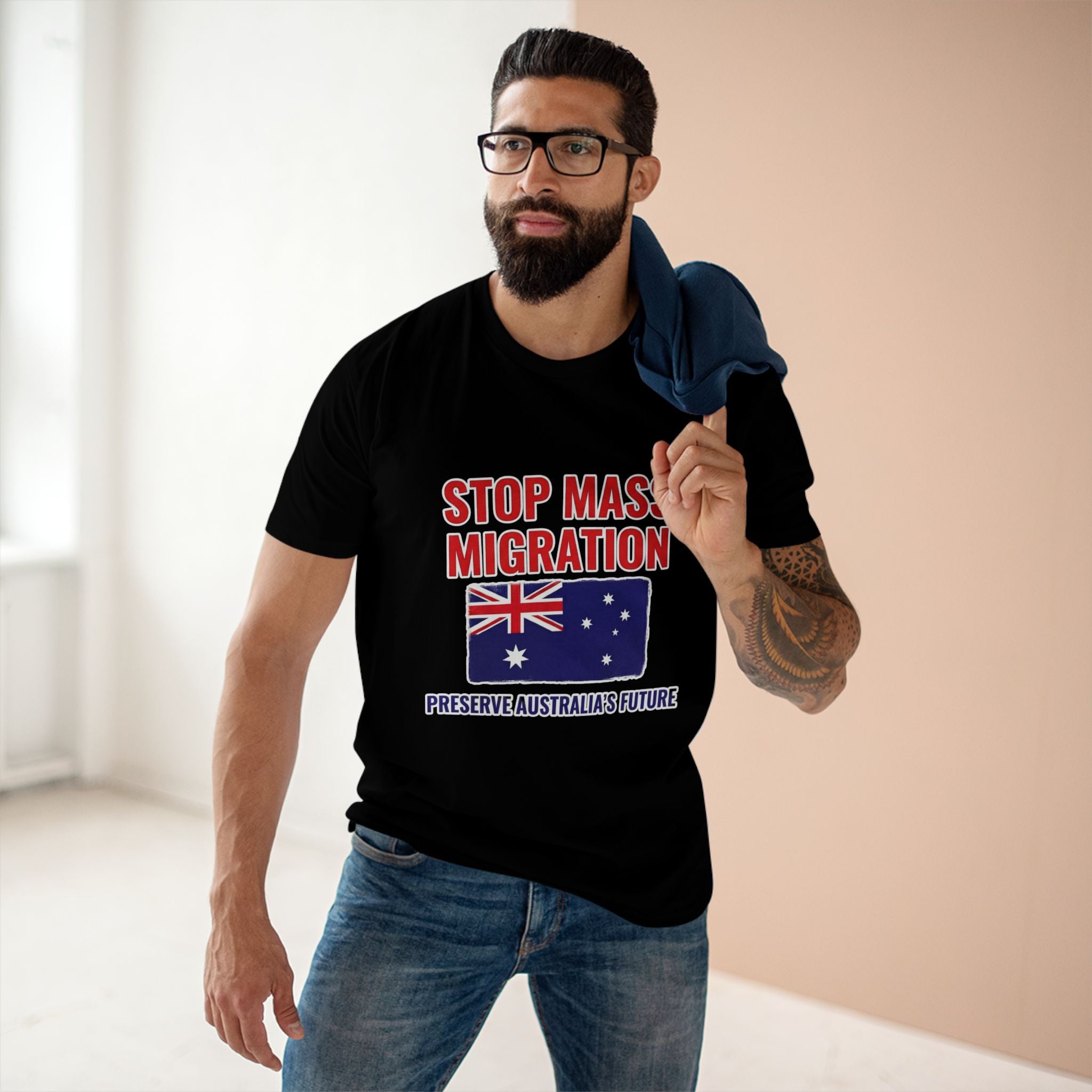 T-Shirt — "Stop Mass Migration" Australian Flag Political Tee