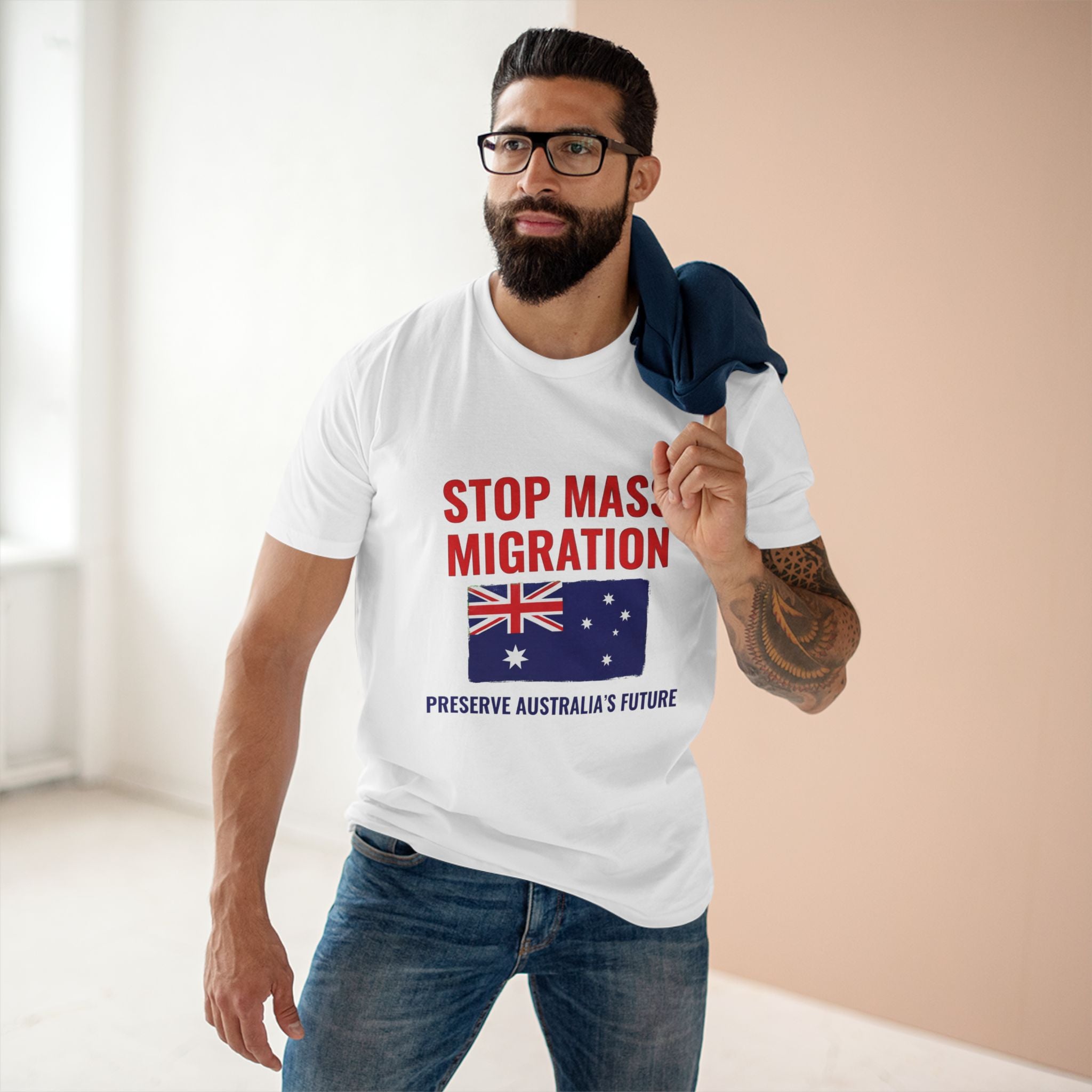 T-Shirt — "Stop Mass Migration" Australian Flag Political Tee